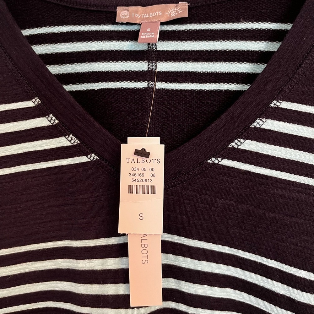 NWT T by Talbots Navy Striped Dress UPF 50 Cotton Blend Midi Size Small - Picture 3 of 8